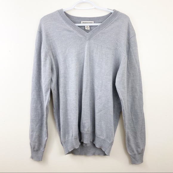 Pronto Uomo Heather Gray V-Neck Merino Sweater - Picture 2 of 3